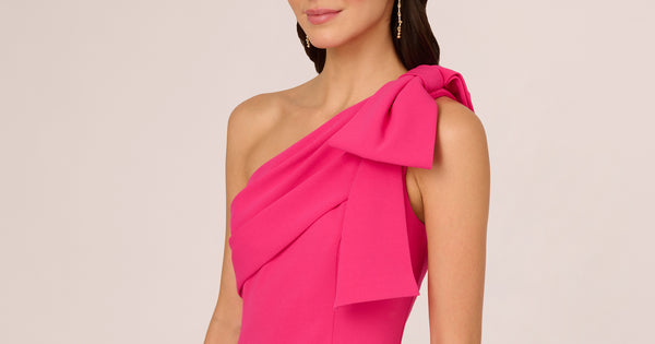 Stretch Crepe One Shoulder Mermaid Gown With Bow Accent In Hot Pink ...