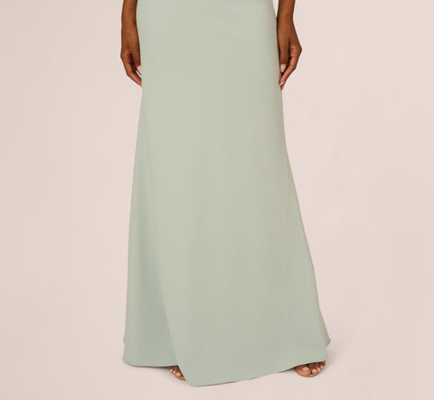 Stretch Crepe One Shoulder Mermaid Gown With Bow Accent In Icy Sage