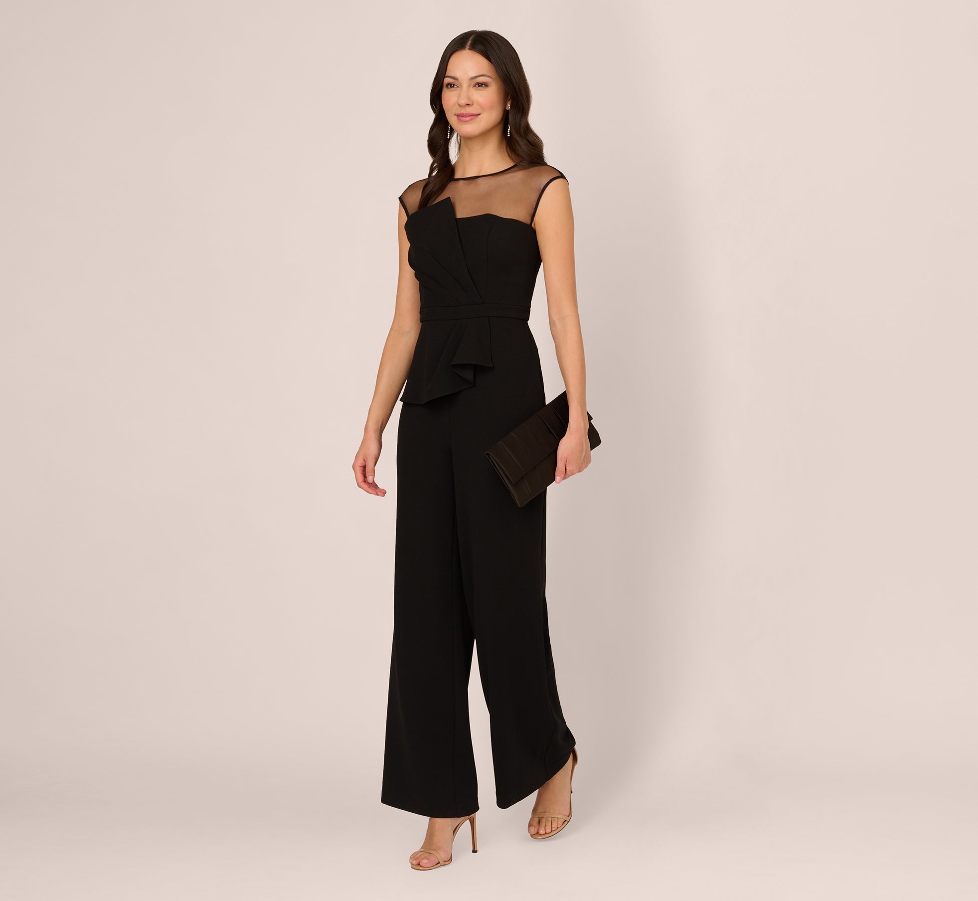 Peplum waist scalloped neckline sales lace panel black jumpsuit