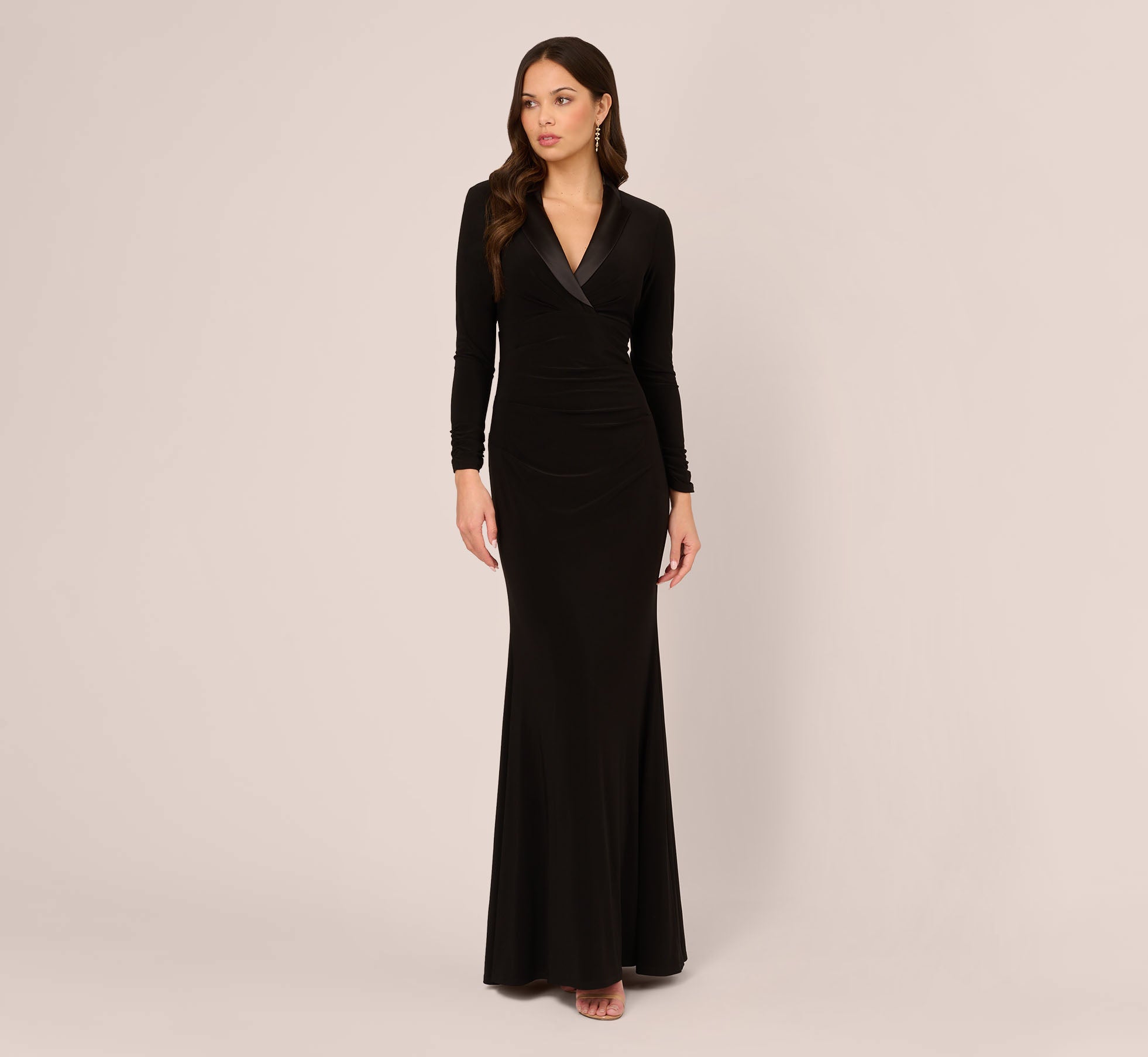 Tuxedo Mermaid Gown With Long Sleeves In Black 1