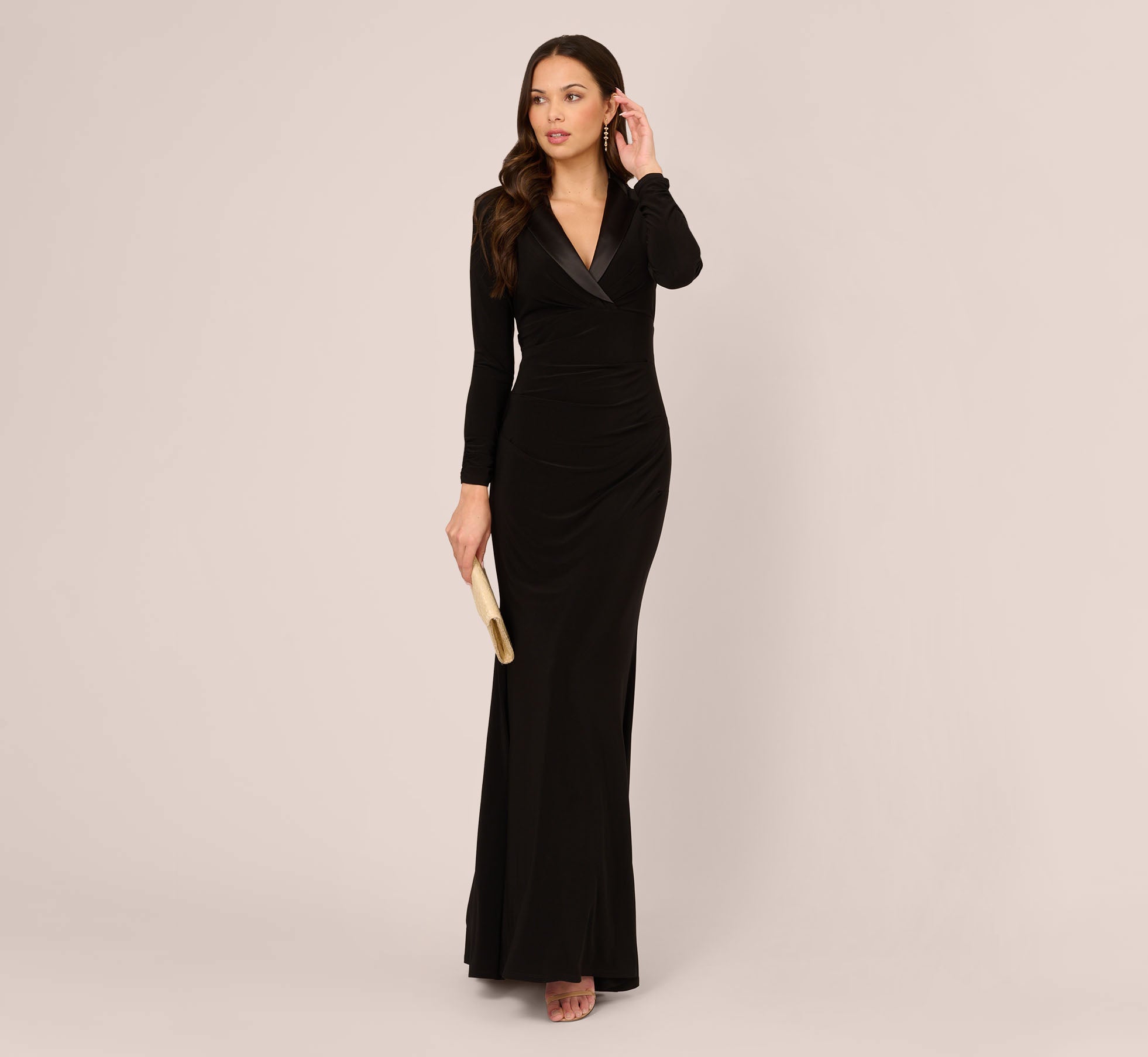 Tuxedo Mermaid Gown With Long Sleeves In Black Adrianna Papell