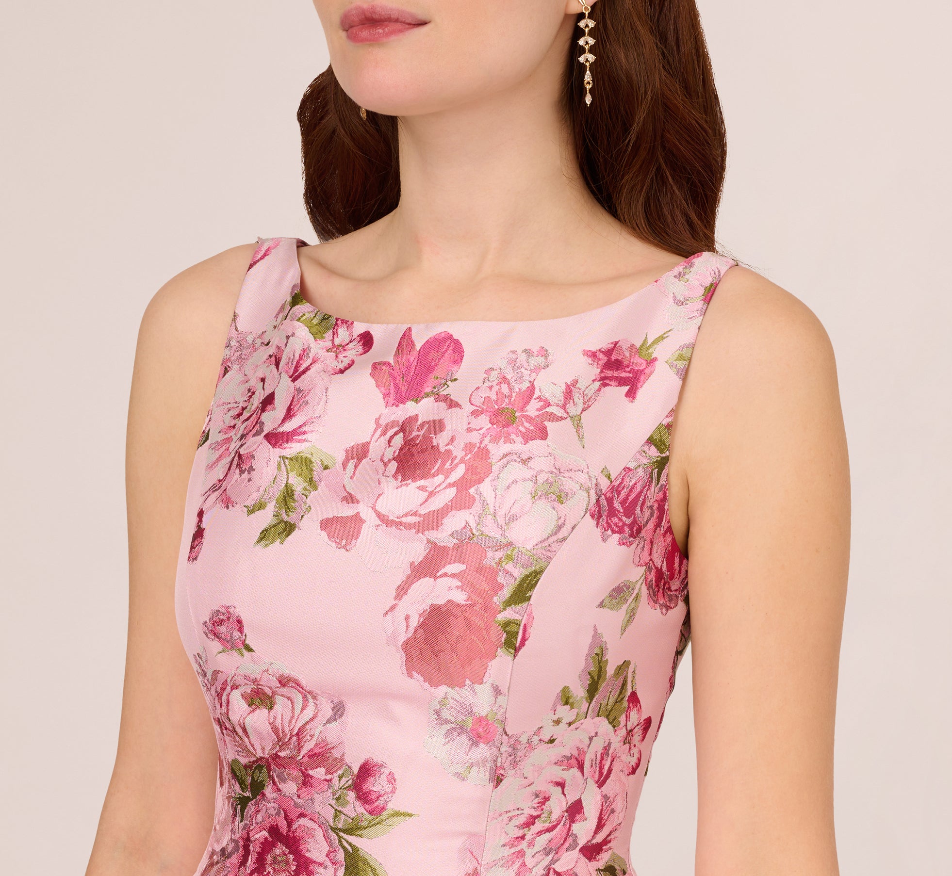 Floral Jacquard Fit And Flare Midi Dress In Blush Multi Adrianna