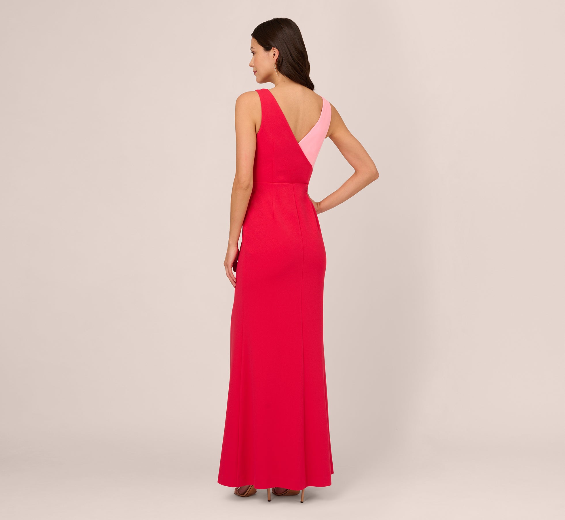 Two Tone Mermaid Gown With Large Bow Waist In Pink Red