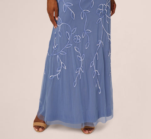 Sleeveless Blouson Mermaid Gown With Jasmine Beading In French Blue