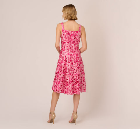 Tonal Lace Sleeveless Midi Dress With Pockets In Electric Pink