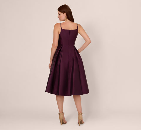 Mikado Midi Dress With Beaded Spaghetti Straps In Pinot Noir