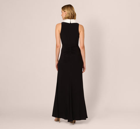 Shawl Collar Jersey Gown In Black Ivory