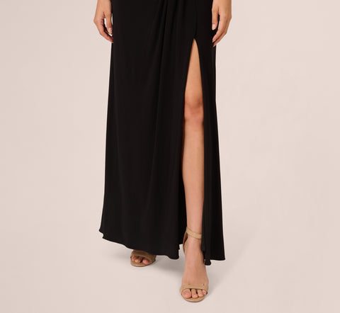 Shawl Collar Jersey Gown In Black Ivory