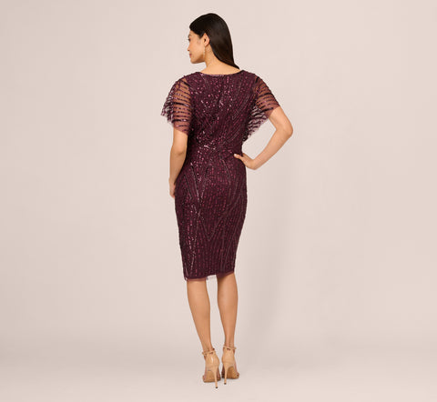 Beaded Surplice Midi Dress With Dolman Sleeves In Deep Amethyst