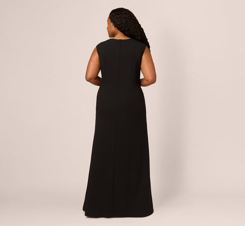 Plus Size Beaded Crepe Long Dress In Black