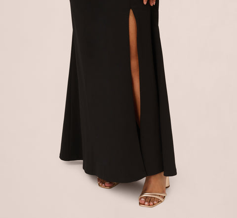 Plus Size Beaded Crepe Long Dress In Black