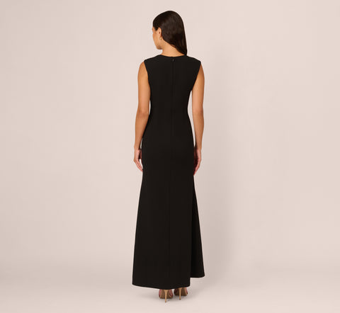 Beaded Crepe Long Dress In Black