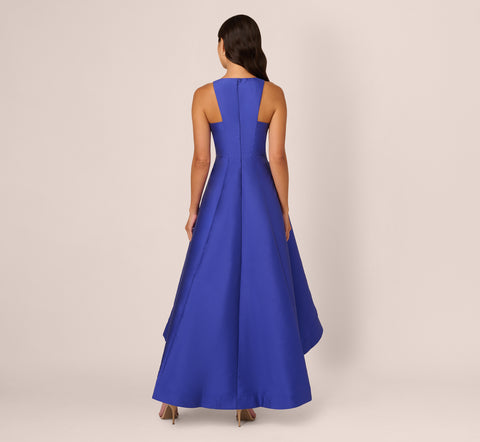 Bead Mikado High Low Long Dress In Ultra Blue