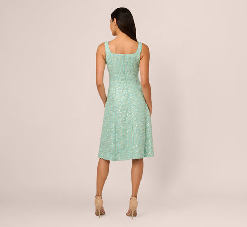 Fit And Flare Sequin Boucle Dress In Sage