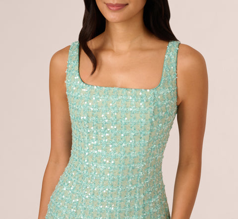 Fit And Flare Sequin Boucle Dress In Sage