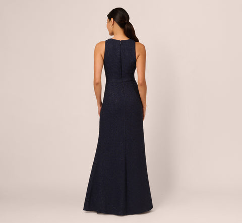 Glitter Boucle Stretch Gown In Navy