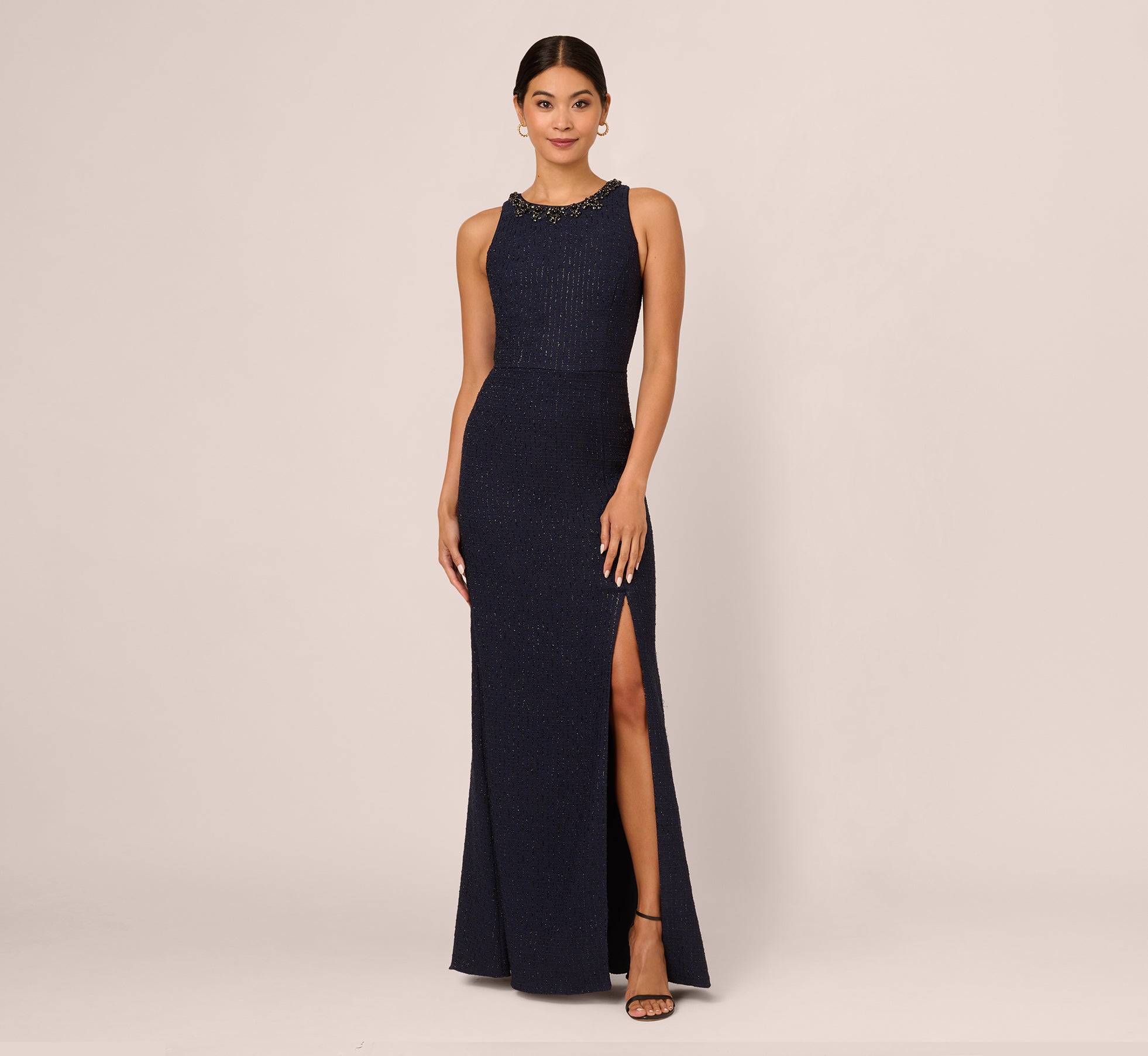 Glitter Boucle Stretch Gown In Navy 1