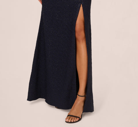 Glitter Boucle Stretch Gown In Navy