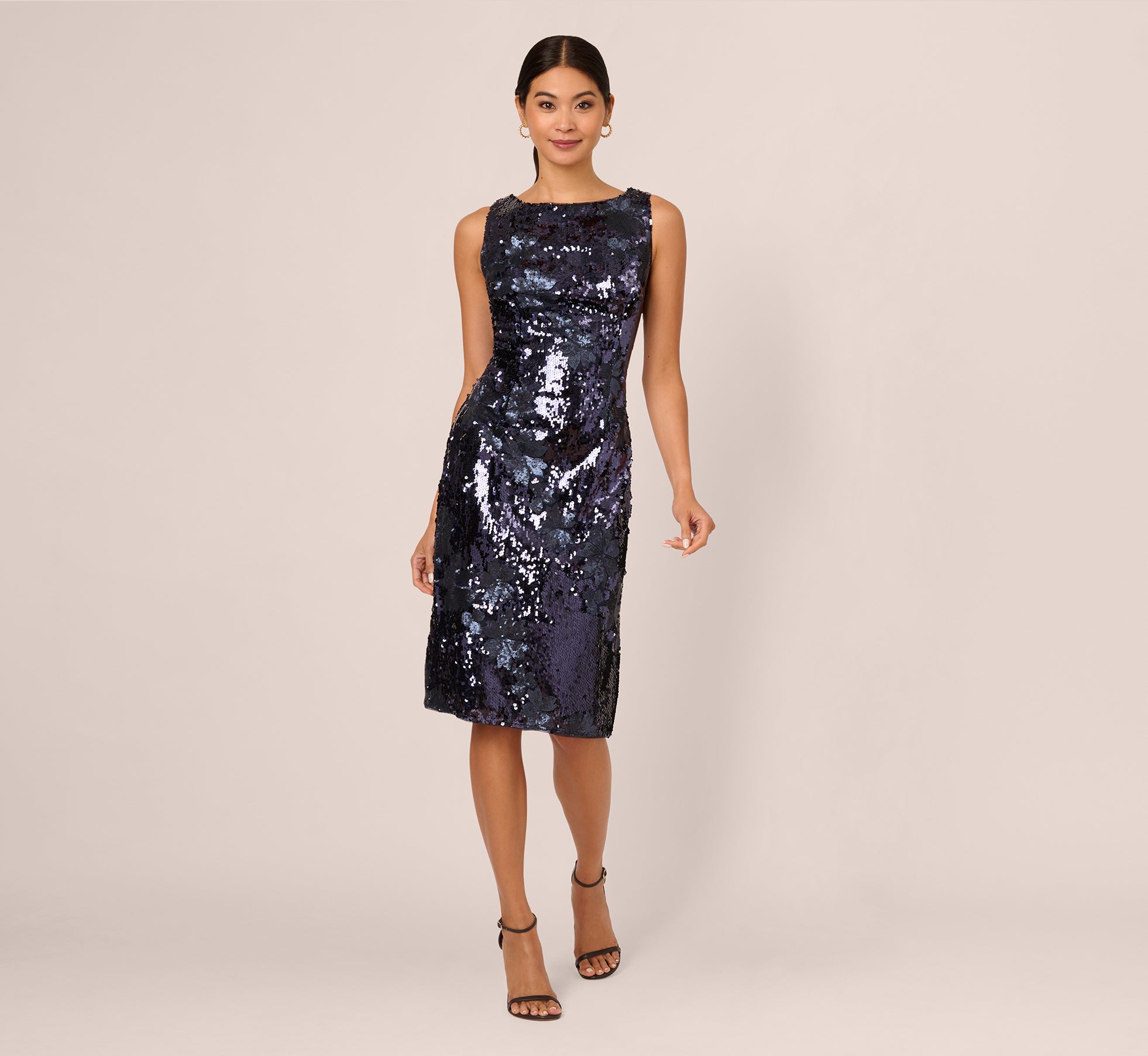 Sequin Sheath Dress In Navy 1