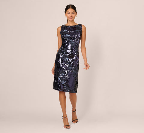 Sequin Sheath Dress In Navy