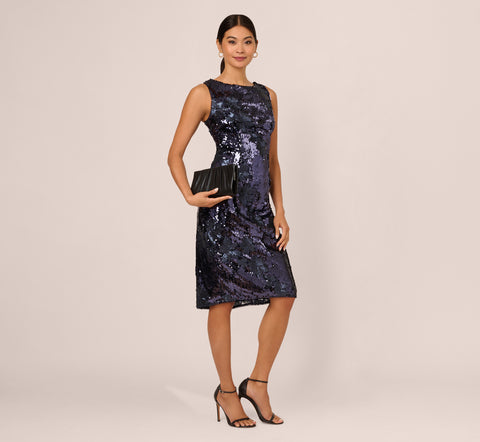 Sequin Sheath Dress In Navy