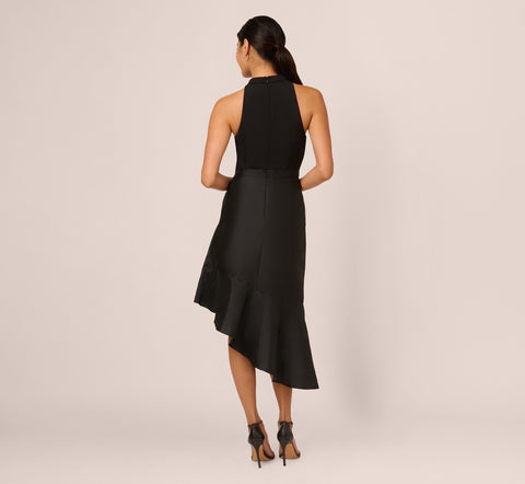 Crepe Combo Taffeta Dress In Black