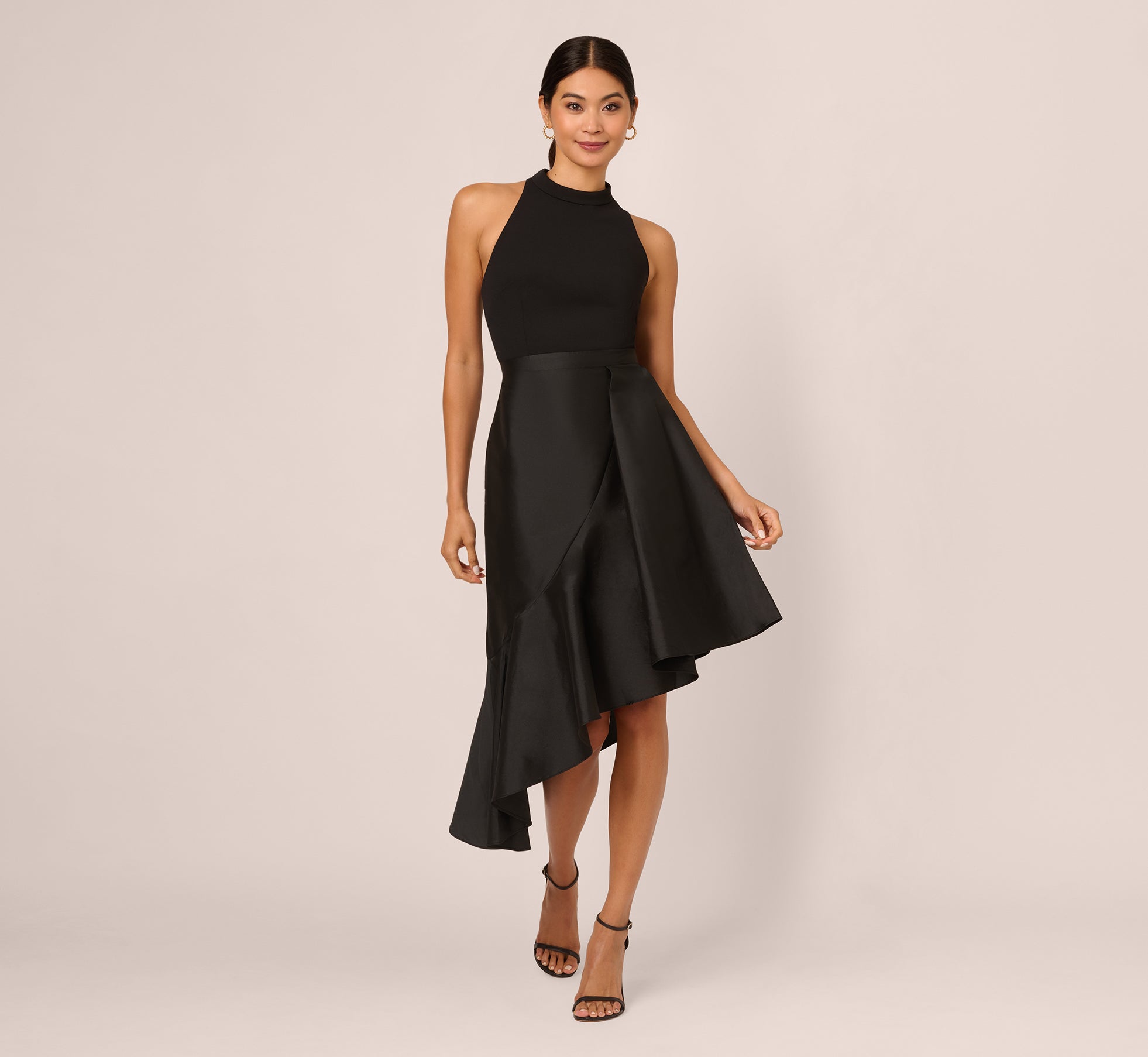 Crepe Combo Taffeta Dress In Black 1