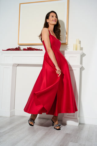 Sweetheart Mikado Ankle Dress In Red