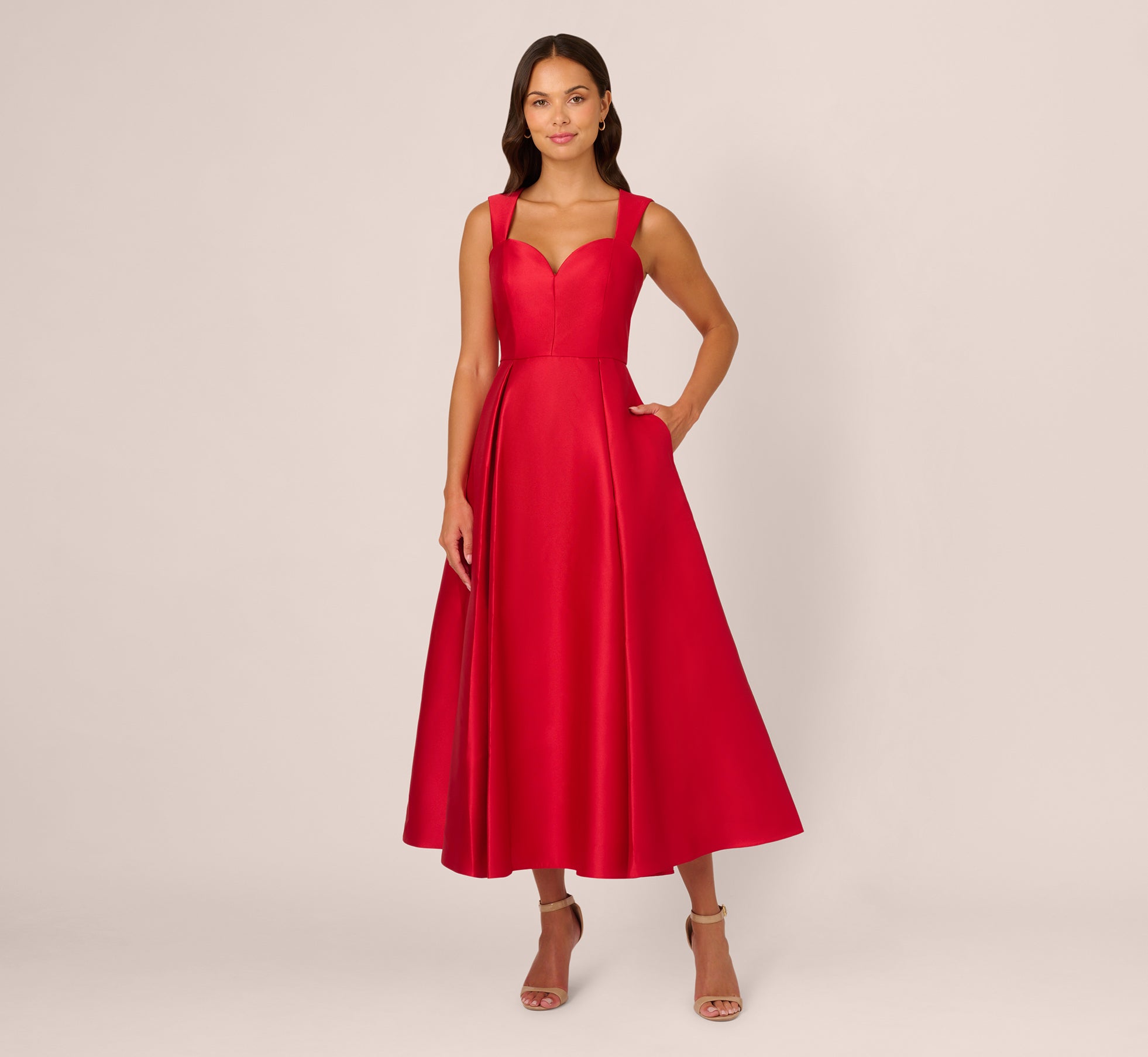 Sweetheart Mikado Ankle Dress In Red 1