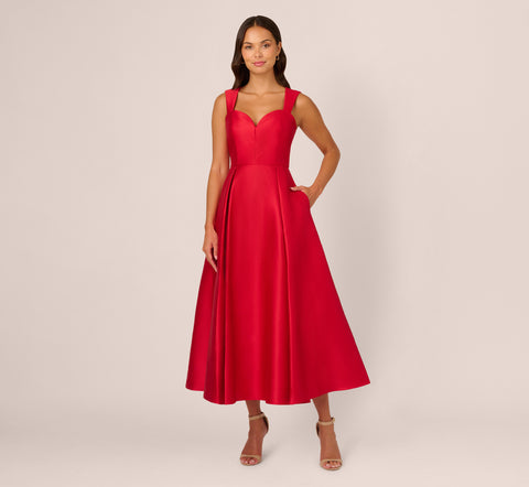 Sweetheart Mikado Ankle Dress In Red