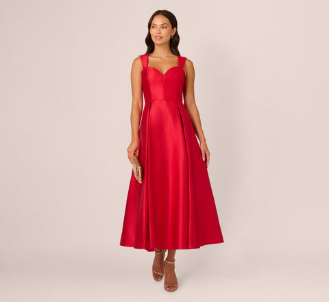 Sweetheart Mikado Ankle Dress In Red