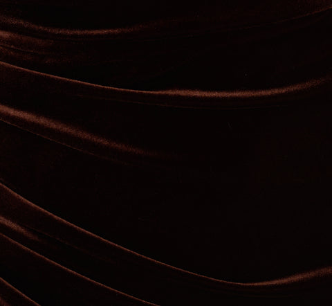 One Shoulder Draped Velvet Gown With Chain Accent In Dark Brown