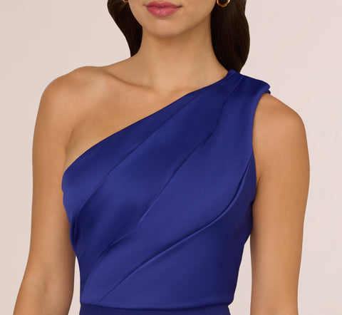 One Shoulder Ruffle Midi Sheath Dress In Dark Blue Violet