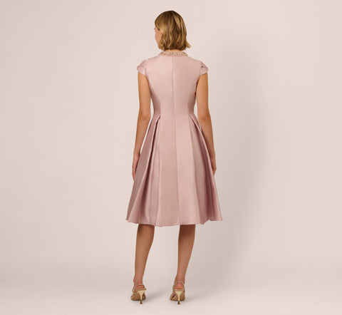 Key Hole Mikado Cap Sleeve Midi Dress In Bellini