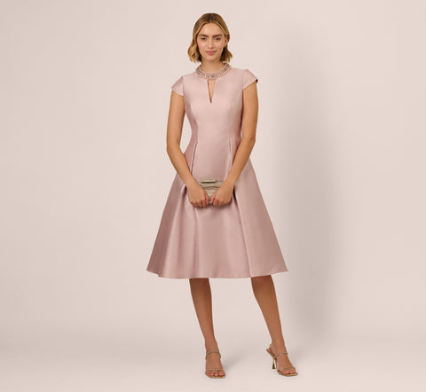 Key Hole Mikado Cap Sleeve Midi Dress In Bellini