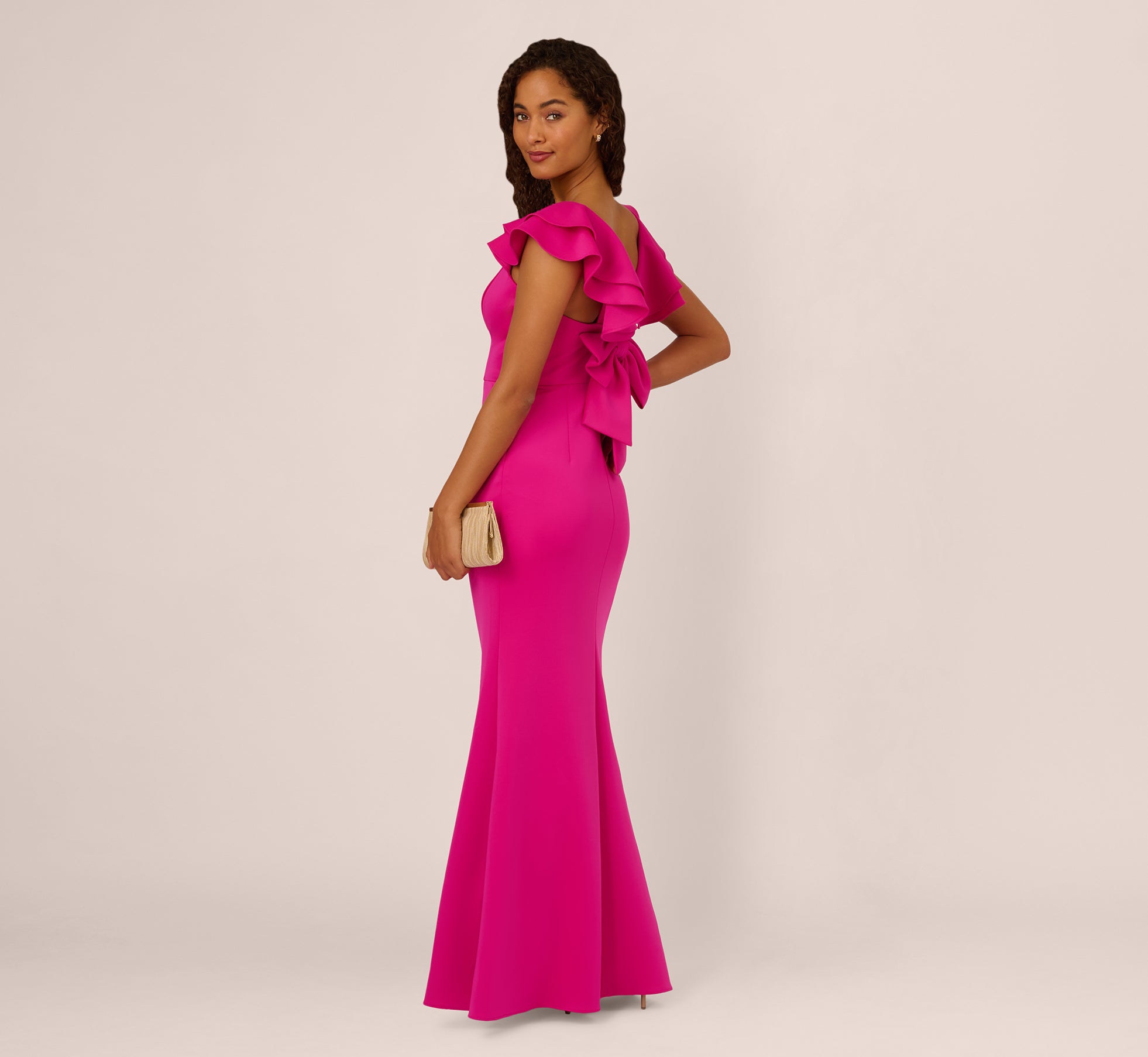 Flutter Sleeve Mermaid Gown In Fuchsia 1