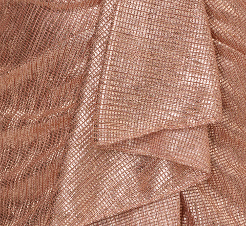 Draped Metallic Foil Long Dress In Rose Gold