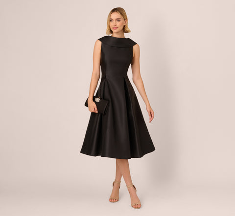 Roll Neck Mikado Dress In Black