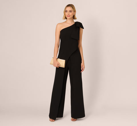 One Shoulder Bow Jumpsuit In Black