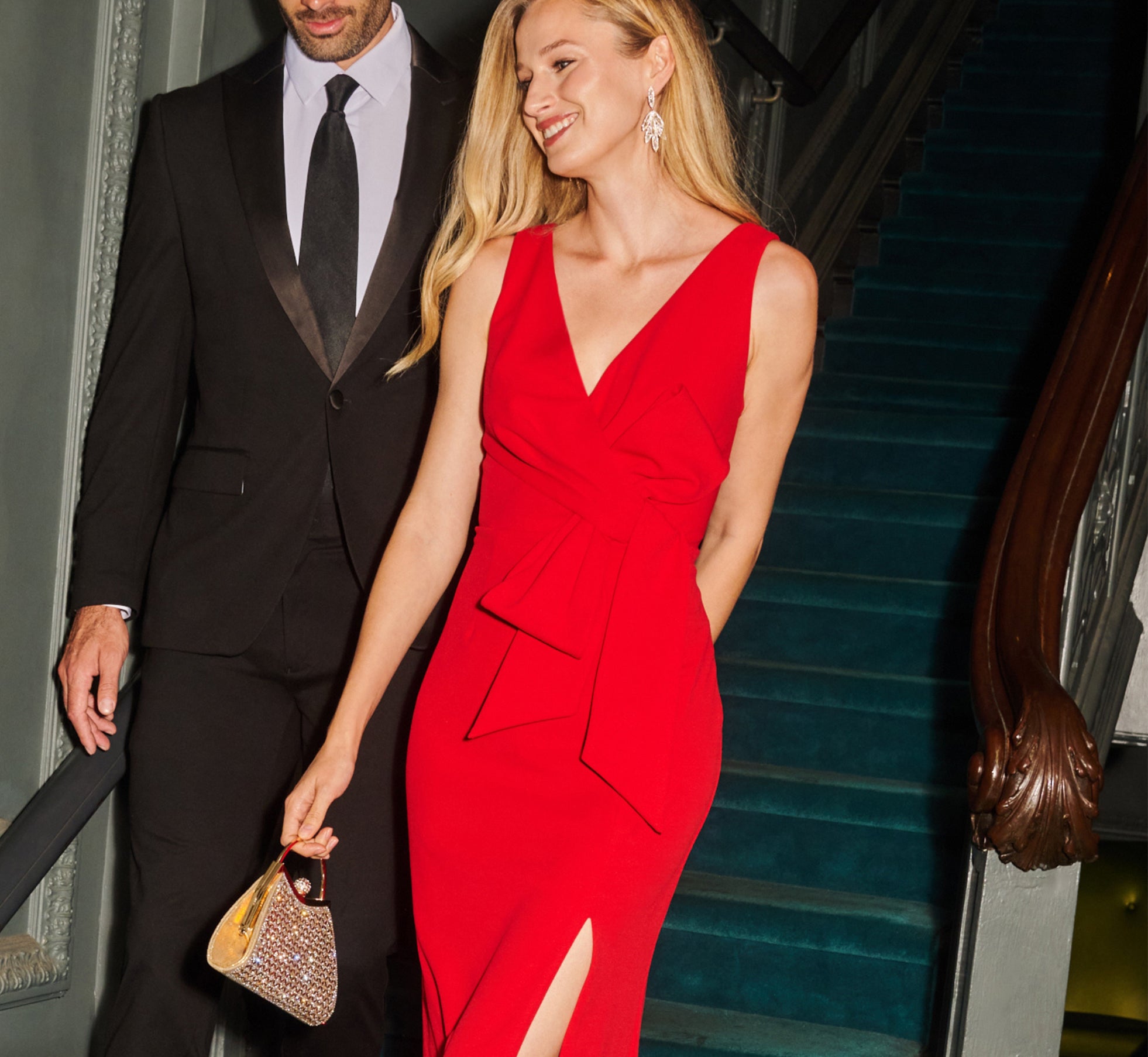 Bow Front Crepe Gown In Super Red 1