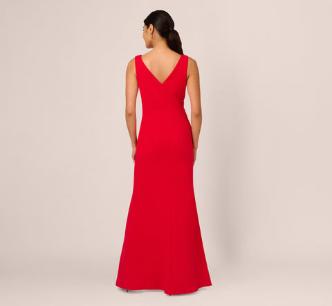 Bow Front Crepe Gown In Super Red