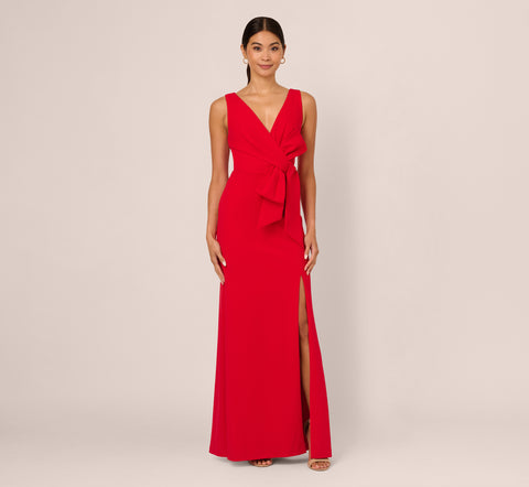 Bow Front Crepe Gown In Super Red