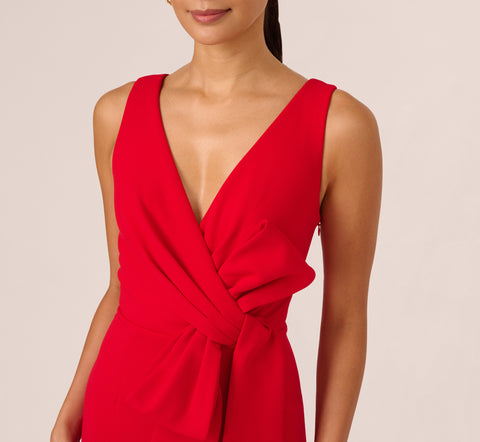 Bow Front Crepe Gown In Super Red