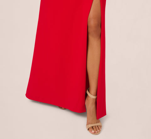 Bow Front Crepe Gown In Super Red