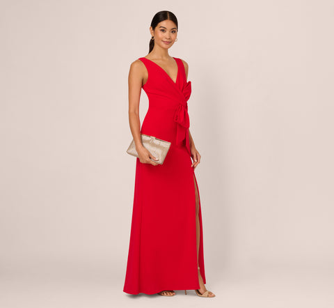 Bow Front Crepe Gown In Super Red