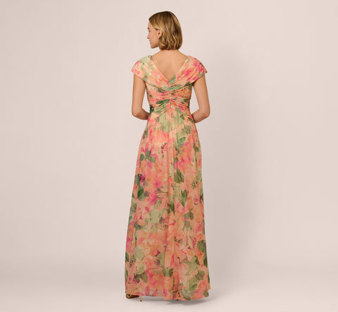 Printed Front Twist Gown In Blush Multi