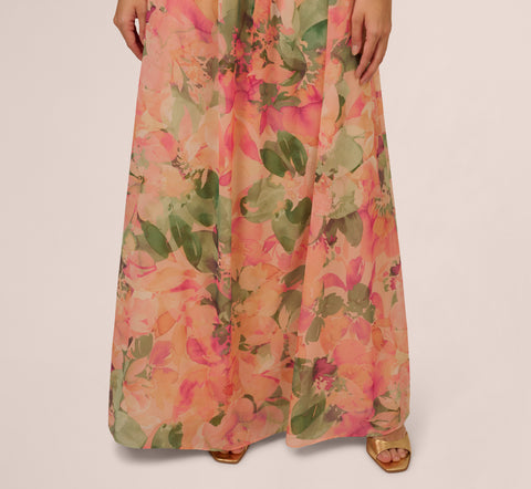 Printed Front Twist Gown In Blush Multi