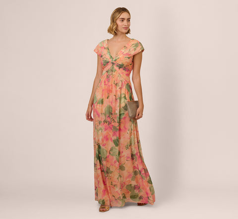 Printed Front Twist Gown In Blush Multi