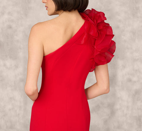 One Shoulder Mermaid Dress With Organza Sleeve In Red