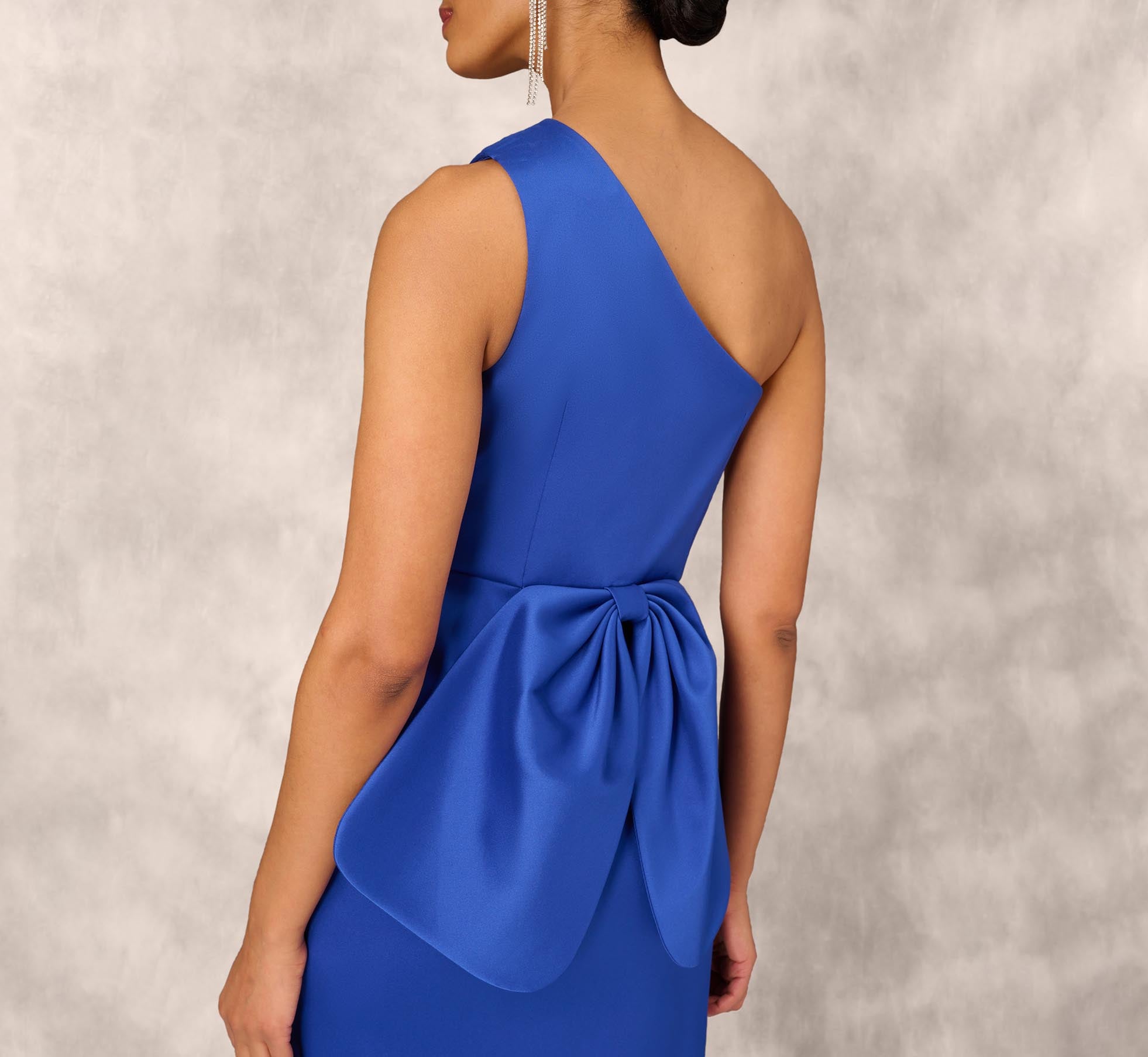 One Shoulder Crepe Cocktail Dress With Slit In Royal Sapphire